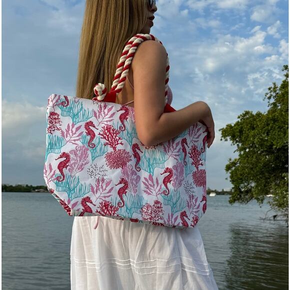 Other Handbags - Beach Bag Tote, Ocean Seahorse Coral Beach Bags Pool Bag Shoulder Travel Tote